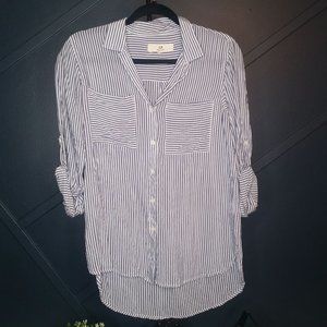 White and Blue Pin strip button up